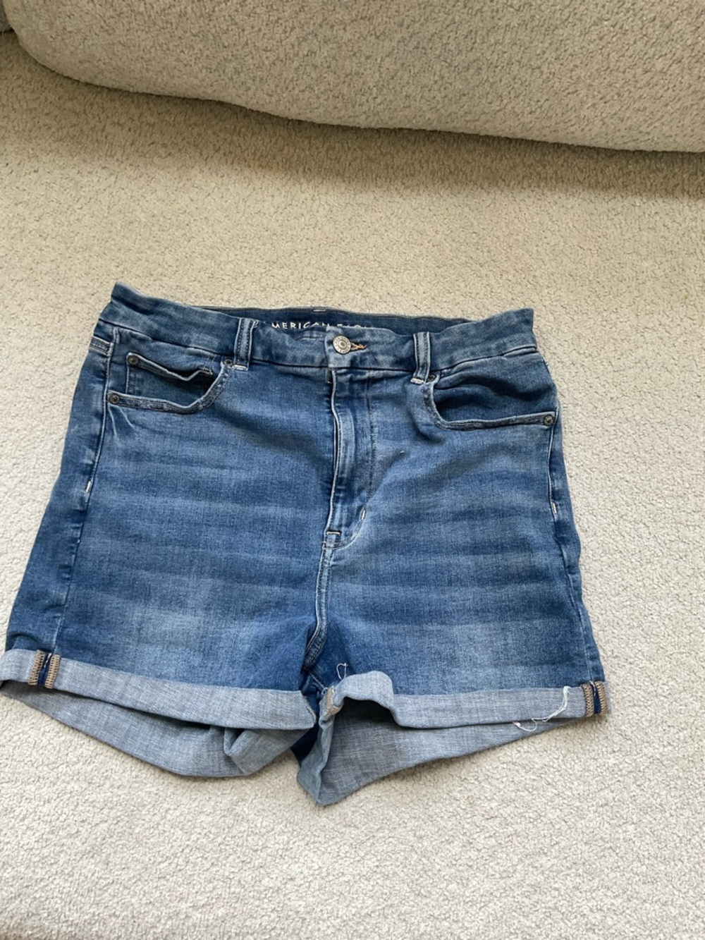 American Eagle Outfitters Dark Blue Denim Rolled-Hem Shorts